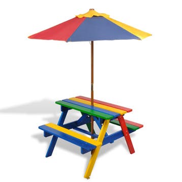 vidaXL Kinderpicknicktafel met banken en parasol hout, Verzenden, Nieuw, Hout