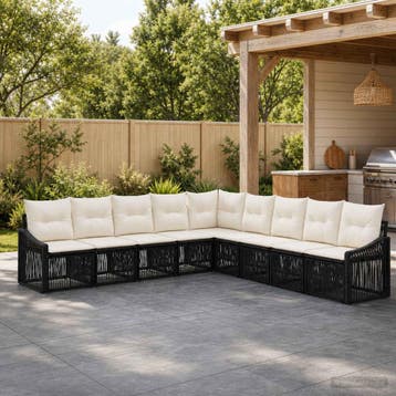vidaXL Tuinbankenset 9 st Zwart poly rattan, Verzenden, Nieuw, Meer dan 8 zitplaatsen