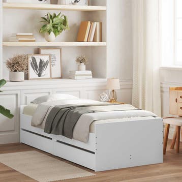 vidaXL Bedframe met lade met opslag Wit Massief grenenhout, Verzenden, Nieuw, Wit, Hout