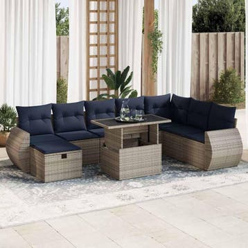 vidaXL 9-delige Loungeset met kussens poly rattan acacia, Verzenden, Nieuw, Loungeset