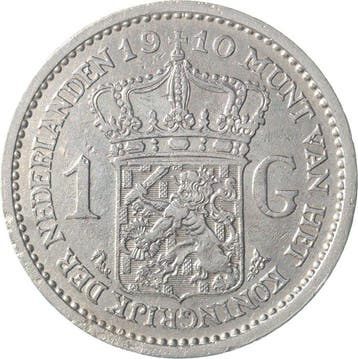 Nederland. Wilhelmina. 1 Gulden 1910 ZELDZAAM