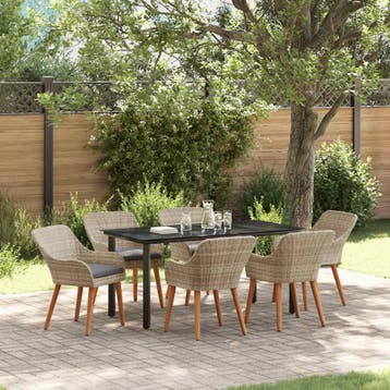 vidaXL Tuin eettafelset 7 st Lichtgrijs poly rattan, Tuin en Terras, Verzenden, Nieuw, Rotan, 7 zitplaatsen