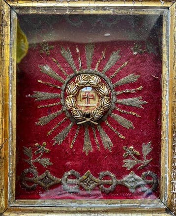 Antiek Reliekhouder - Hout, Glas, Textiel - 1800-1850 -