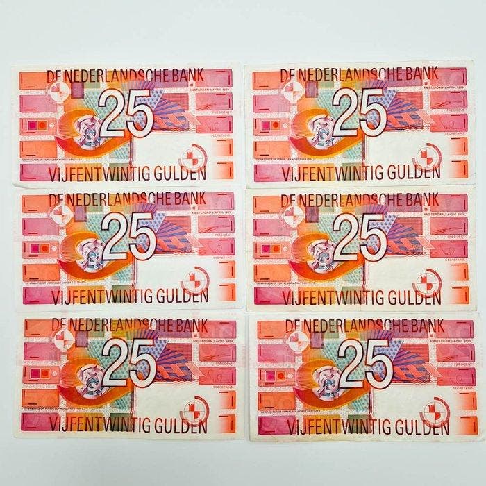 Nederland. - 6 x 25 Gulden - 1989 - PL71 (Zonder, Postzegels en Munten, Bankbiljetten | Europa | Niet-Eurobiljetten