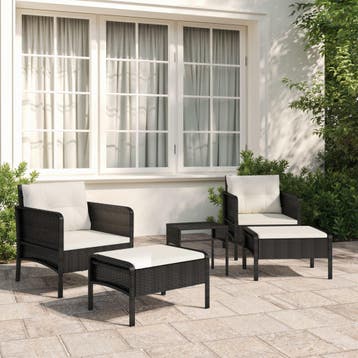 vidaXL 5-delige Loungeset met kussens poly rattan zwart, Tuin en Terras, Verzenden, Nieuw, Loungeset