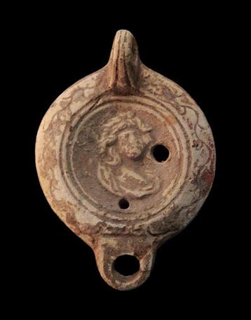 Oud-Romeins Terracotta Decoratieve olielamp - Medusa -