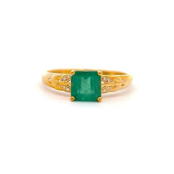 Ring - 14 karaat Geel goud - 1.16ct. tw. Smaragd - Diamant, Nieuw