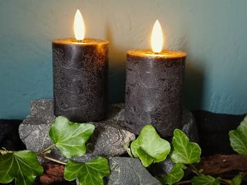 LED-kaarsen Zwartgrijs met Timer - Set van 2 (6 cm), Huis en Inrichting, Ophalen of Verzenden, Kunststof, Landelijk, Grijs