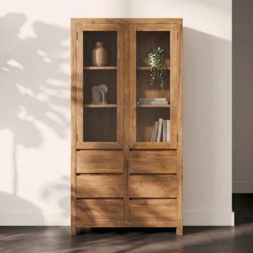 *WOONWINKEL* Tower Living Corona Vitrinekast Teak 2 Deurs, Huis en Inrichting, Kasten | Wandmeubels, Verzenden, Nieuw