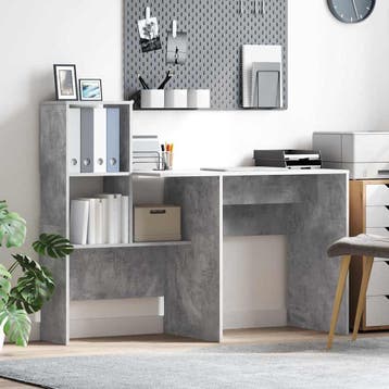 vidaXL Bureau Beton Grijs Bewerkt hout 131,5 x 50 x 106,5 cm, Verzenden, Nieuw