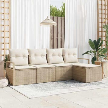 vidaXL Bankstel 5 st Beige poly rattan, Verzenden, Nieuw, Rotan, 5 zitplaatsen