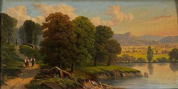 Franse school (XIX) - Paysage au bord de lac