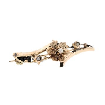 Vintage gouden bloemenbroche met parel, Sieraden, Tassen en Uiterlijk, Broches, Gebruikt, Ophalen of Verzenden, Met edelsteen
