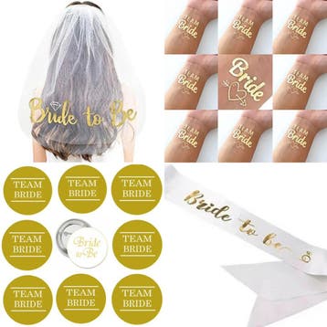 20-delige Bride to Be en Team Bride set wit met goud, Kleding | Dames, Trouwkleding en Trouwaccessoires, Ophalen of Verzenden