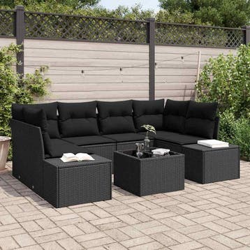 vidaXL Tuin Sofa Set 8 st Zwart poly rattan, Verzenden, Nieuw, Rotan, 8 zitplaatsen