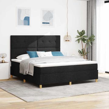 vidaXL LED Box Spring Bed met hoofdeinde Zwart 180 x 200 cm, Verzenden, Zwart, Stof, Nieuw