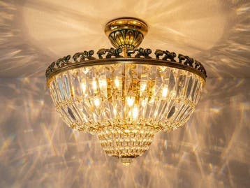 Plafondlamp - Vintage plafondlamp van messing en geslepen