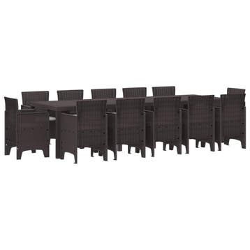 vidaXL Tuin Eetset 13 st Bruin en Lichtgrijs Riet en Kussen, Verzenden, Nieuw, 3 zitplaatsen