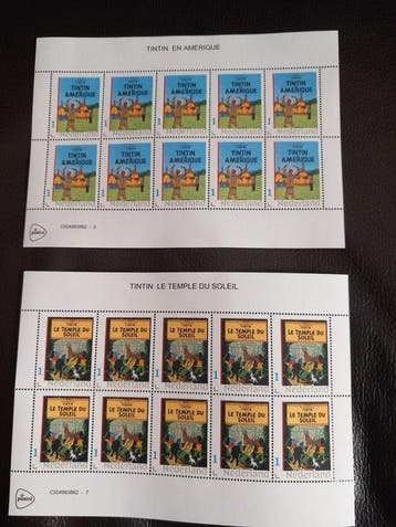 Tintin Hergé Moulinsart 2 Planches de timbres Tintin en, Nieuw