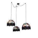 Hanglamp zwart met bloemen kap en witte binnenkant 31,5cm, Huis en Inrichting, Lampen | Hanglampen, Verzenden, Nieuw, Classic-antique