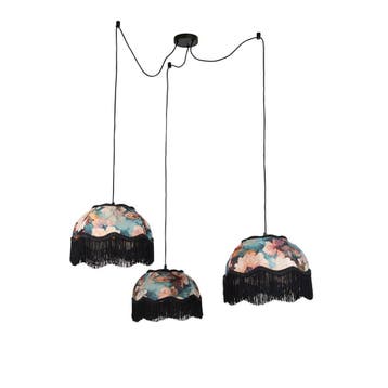 Hanglamp zwart met bloemen kap en witte binnenkant 31,5cm, Huis en Inrichting, Lampen | Hanglampen, Verzenden, Nieuw, Classic-antique