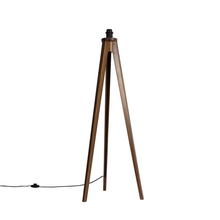 Landelijke vloerlamp tripod walnoot hout - Tripod Classic, Huis en Inrichting, Lampen | Vloerlampen, Nieuw, Hout, Verzenden