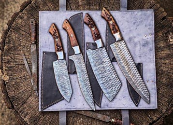 Chef Set Hand Forged Damascus Steel with rose wood Engraving