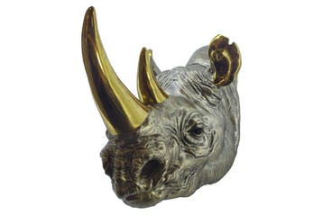 Wanddecoratie RHINO 60cm handgemaakt goud - 48020, Ophalen of Verzenden, Nieuw