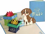 Vrolijk hondje met taart en cadeautjes pop-up kaart, Verzenden, Nieuw