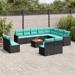 vidaXL 13-delige tuinbankset met kussens van zwart polyrotan, Verzenden, Nieuw