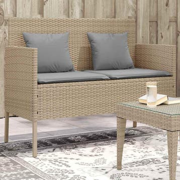 vidaXL Tuinbank met kussens poly rattan beige, Tuin en Terras, Verzenden, Nieuw
