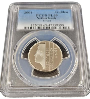 Koningin Beatrix Zilveren 1 gulden 2001 PL69 PCGS, 1 gulden, Verzenden, Koningin Beatrix, Zilver