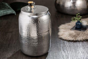 Handgemaakte bijzettafel ORIENT STORAGE 50cm zilver gehamerd, Ophalen of Verzenden, Nieuw