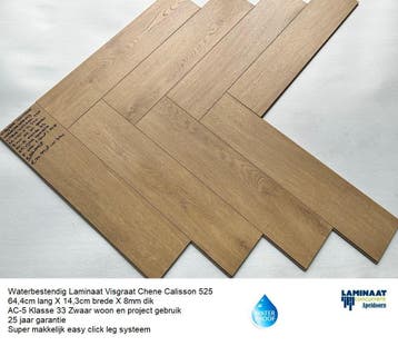 Waterbestendig Visgraat Laminaat 3 X Kleur AC-5 Klasse 32, 75 m² of meer, Nieuw, Bruin, Visgraat laminaat waterbestendig