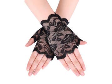 Veiling - Handschoenen kort - zwart kant, Nieuw