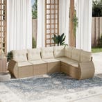 vidaXL 6-delige Loungeset met kussens poly rattan beige, Tuin en Terras, Verzenden, Nieuw, Loungeset