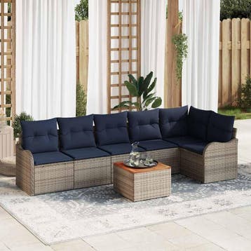 vidaXL Tuinbankenset 7 st Grijs poly rattan, Verzenden, Nieuw, Rotan, 7 zitplaatsen