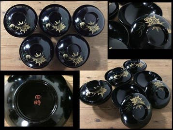 Wajima lacquerware / Japanese Vintage Wooden Bowl / Set of 5