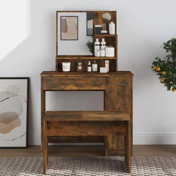 vidaXL Kaptafel met spiegel 86,5x35x136 cm gerookt, Verzenden, Nieuw