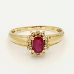 Ring - 18 karaat Geel goud Robijn - Diamant, Nieuw