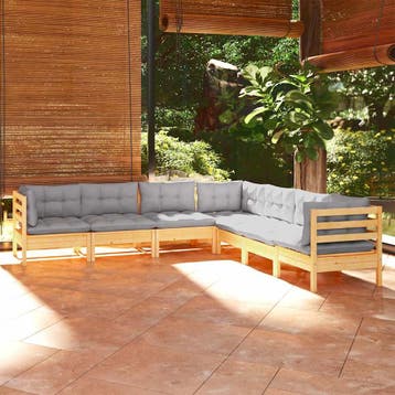 vidaXL 7-delige Loungeset met grijze kussens grenenhout, Verzenden, Nieuw, 7 zitplaatsen, Loungeset