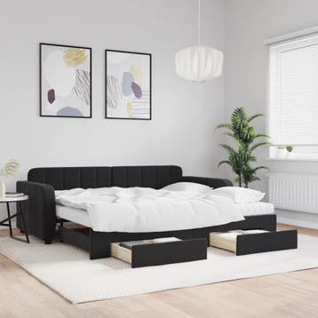 vidaXL Slaapbank met onderschuifbed en lades 90x200 cm, 90 cm, Eenpersoons, Verzenden, Zwart