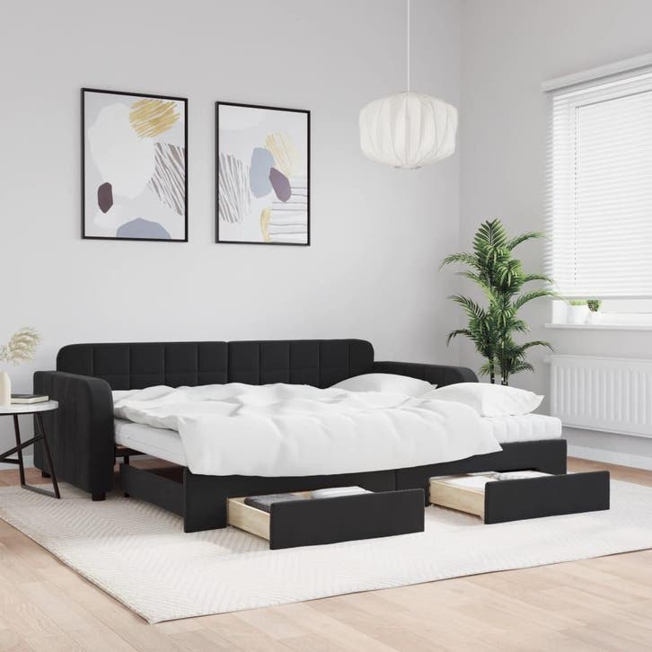 vidaXL Slaapbank met onderschuifbed en lades 90x200 cm, Huis en Inrichting, Slaapkamer | Bedden, 90 cm, 200 cm, Zwart, Eenpersoons