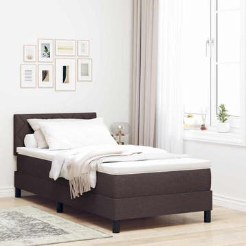 vidaXL Boxspring bed met kussen Donkerbruin 90 x 200 cm Stof, Eenpersoons, Bruin, Verzenden, Nieuw