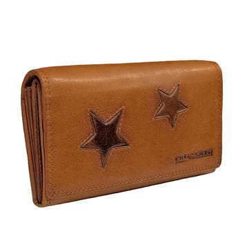 HillBurry VL777061 Leren Dames Portemonnee met Sterren Bruin, Overige merken, Bruin, Verzenden, Nieuw