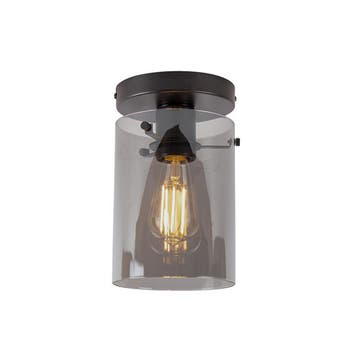 Design plafondlamp zwart met smoke glas - Dome, Verzenden, Nieuw, Glas