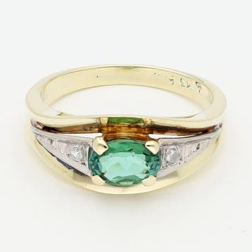 Ring - 14 karaat Geel goud - Diamant - Smaragd., Nieuw