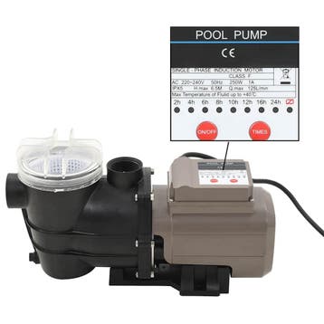 vidaXL Zwembadpomp met timer 0,25 pk 8000 L/u zwart, Verzenden, Nieuw