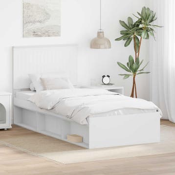 vidaXL Bedframe met hoofdeinde Wit 90 x 200 cm Massief, Verzenden, Nieuw, Wit, Hout
