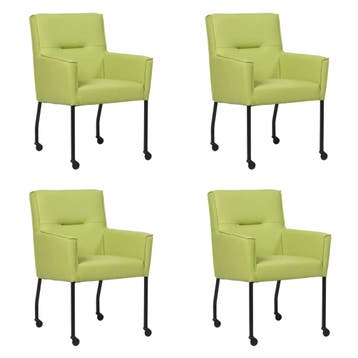 Set van 4 Leren eetkamerstoelen Lucky - Toledo Lime, Ophalen of Verzenden, Nieuw, Leer